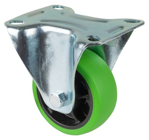 BS rollen transportrol vaste rol, thermoplastisch rubber wiel, groene band, rollager, plaat, diameter: 80 mm, verpakking: 4 stuks, L410.B44.081.04