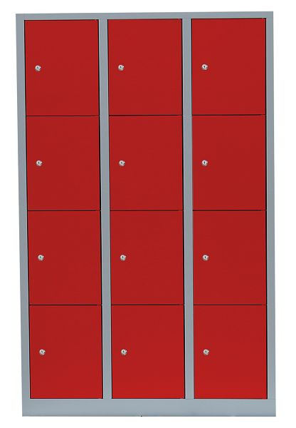 Lüllmann stalen compartimentenkast, 1800 x 1185 x 500 mm, lichtgrijs/vuurrood, 523434