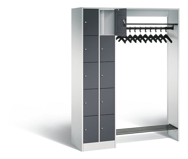 C+P open kledingkast serie 8070, H1950xW1410xD480mm, kleur: lichtgrijs / zwartgrijs, 80720-00 S10146