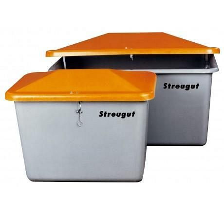 Cemo gritcontainer "V" met vandalismedeksel 700 l, zonder uitnameopening, grijs/oranje, 10898