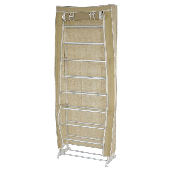 Mendler schoenenkast campingkast vouwkast stof 140x52x18cm creme, 38116