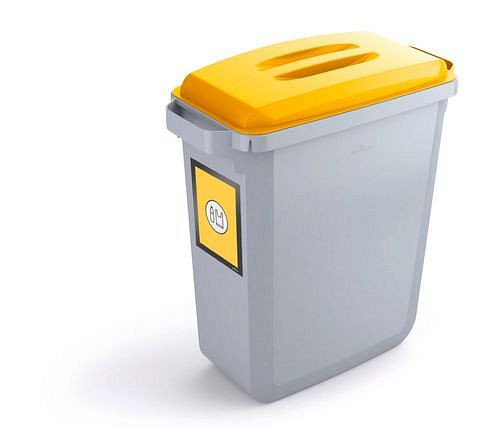 VAR-prullenbak van polyethyleen (PE), 60 liter, grijs, gele deksel, met informatieframe, 311648