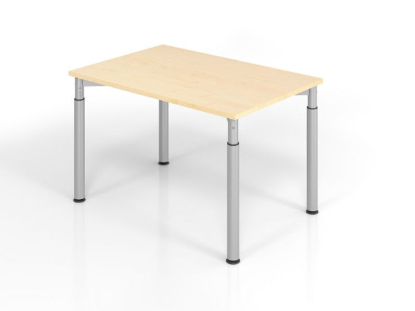 Hammerbacher bureau YS12, 120 x 80 cm, blad: esdoorn, 25 mm dik, ABS dikke rand, rechthoekige vorm, zilver, VYS12/3/S