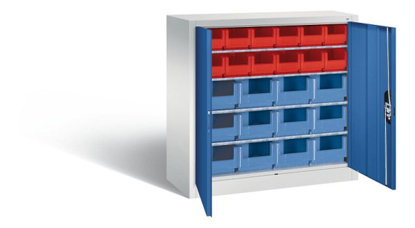 C+P tijdschriftenkast serie 13, H1000xB1000xD420mm, kleur: lichtgrijs/gentiaanblauw, verzonken handgreep, 133944-23 S10023