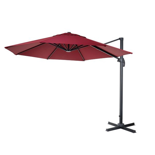 Mendler gastronomie verkeerslichtparaplu HWC-A96, paraplu, rond Ø 3m polyester aluminium/staal 23kg, bordeaux zonder standaard, draaibaar, 138537+122472