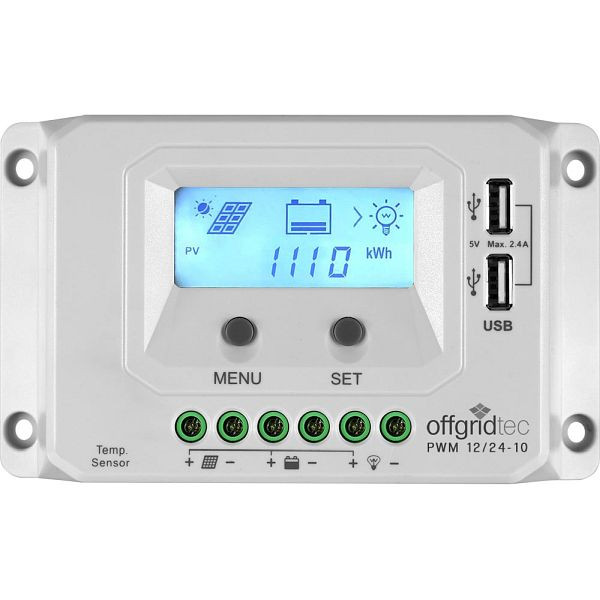 Offgridtec PWM Pro laadregelaar 12V/24V 10A USB-poort, 1-01-010910