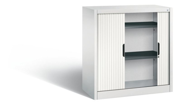 C+P dressoir met rolluik Omnispace, H1030xB1000xD420mm, kleur: lichtgrijs/verkeerswit, verzonken greep, 2 niveaus, 3242-00 S10205