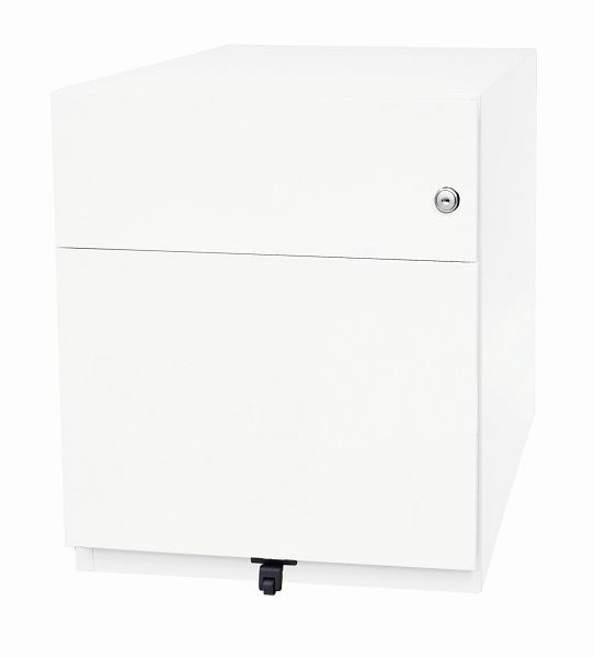 Bisley rolcontainer Note™ met handgreep, 1 universele lade, 1 HR lade 565 mm diep, verkeerswit, NWH79M7BF696