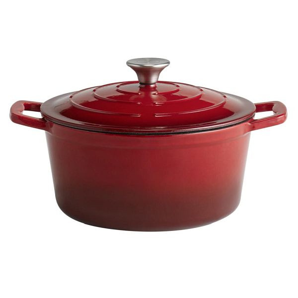 APS kookpot met deksel "5 STARS", gietijzeren braadpan, geschikt voor inductie, ovenbestendig, inclusief dekselhouder, Ø 25 cm, 4 liter, rood, 88302