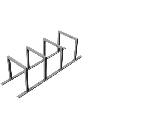 Schake Leunbeugel als seriesysteem met (gedeeld) railsysteem voor 4 Leunbeugels, lengte: 2800mm, Leunbeugel uit stalen buis 60x60x2mm, 424_40
