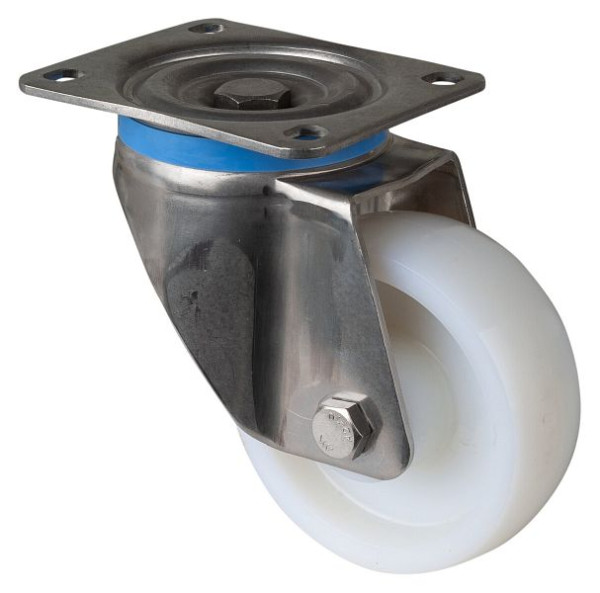 BS rollen RVS zwaarlastwiel zwenkwiel, RVS, kunststof wiel, glijlager, schroefplaat, diameter 125 mm, HS100.A90.125