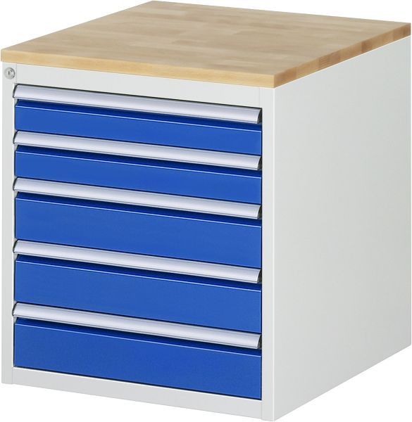 RAU ladekast serie 7000, B580 x D650 x H645 mm, 5 x lade afmeting L 2xH90, 3xH120 mm, massief beukenhouten blad, 03-L3.20A-B.11