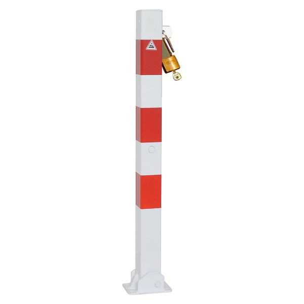 Schake afzetpaal stalen buis 70 x 70 mm opklapbaar, voor hangslot, voor plugbevestiging met voetplaat 100 x 150 mm, 470UVB