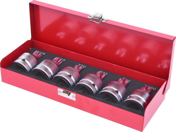 KS Tools 3/4" slagdoppenset, 6-delig, Torx + meertand, met boring, 515.0010