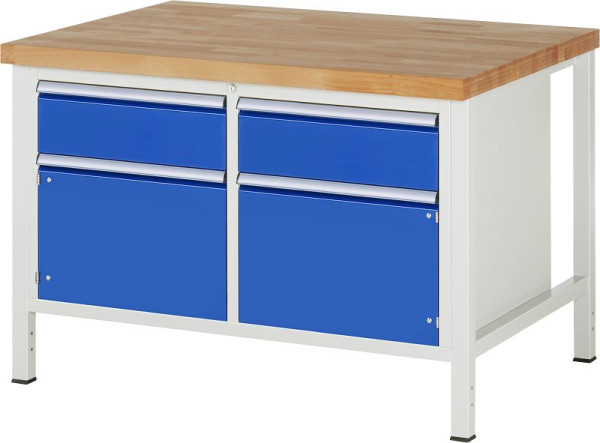RAU werkbank serie 8000 - frameconstructie (gelast frame), dubbele onderbouw container (1x lade, 1x draaideur), 1250x840x900 mm, 03-8466A2-129B4S.11