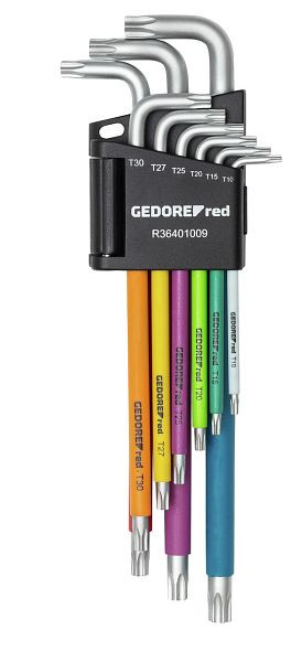 GEDORE hoekschroevendraaierset rood TX T10-T50 9-delig met kleurcodering, 3301333