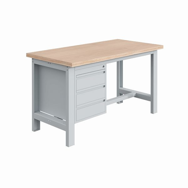SOFAME SI werkbank, B 1800 x D 750 x H 840 mm, multiplex werkblad 40 mm met onderstel 3 laden H150 mm, hemelsblauw RAL 5015, W010010697BI