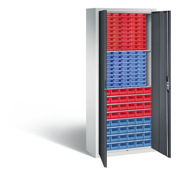 C+P tijdschriftenkast serie 13, H1690xB700xD300mm, kleur: lichtgrijs/zwartgrijs, verzonken handgreep, 133413-24 S10022