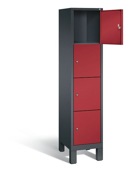 C+P lockerkast Evolo, H1850xW420xD500mm, kleur: zwartgrijs/robijnrood, 4 vakken, 48010-124 S10061