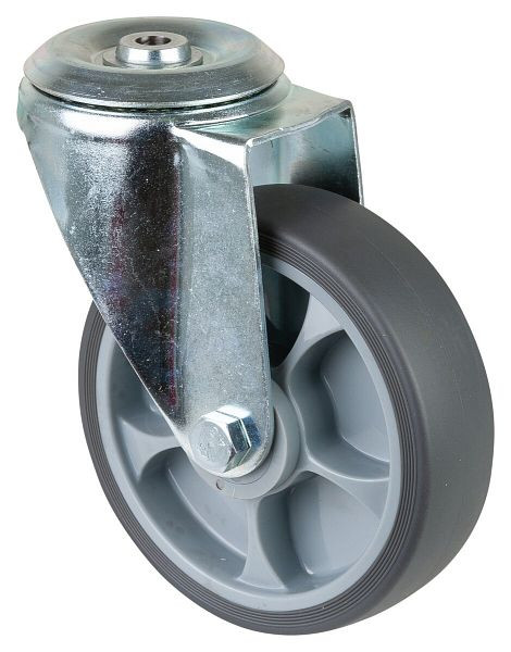 BS rollen transportrol zwenkrol, thermoplastisch rubber wiel grijs, rollager, achtergat, diameter: 160 mm, verpakking: 2 stuks, L101.B44.161