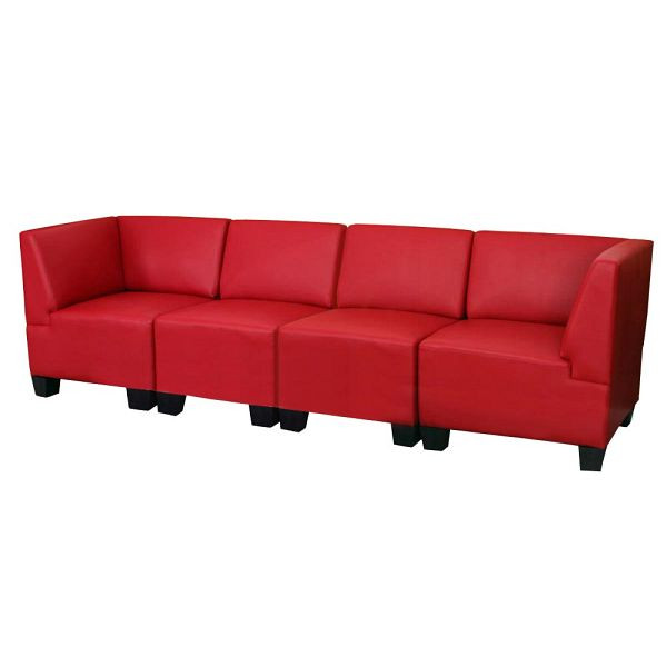 Mendler Modular 4-zits bank Couch Lyon, kunstleer, rood, hoge armleuningen, 2x21701+2x21691+2x21718