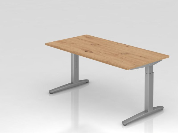 Hammerbacher bureau XB16, 160 x 80 cm, blad: knoestig eiken, 25 mm dik, 2 mm ABS rand, rechthoekige vorm, zilver, VXB16/R/SS
