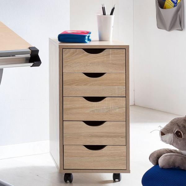 Wohnling mobiele container MINA 33 x 64 x 38 cm MDF hout 5 laden sonoma, met wielen, WL5.174