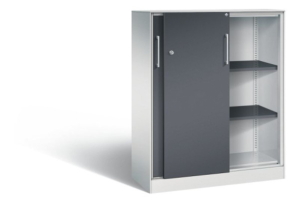 C+P schuifdeurkast Asisto, H1310xB1000xD435mm, kleur: lichtgrijs/zwartgrijs, beugelgreep, 3 niveaus, 142032-000 S10144