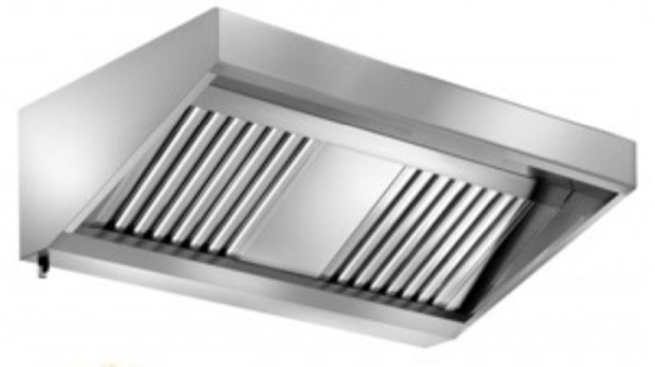 A&S Gastro wandafzuigkap RVS, rondom vetopvangkanaal, uitneembaar vlamvertragend filter type B, vetaftapkraan, 1.200 x 900 x 450 mm, WHE120/90