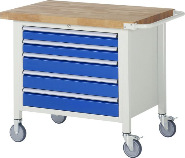 RAU verrijdbare werkbank 8000 - model 8271, B1000 x D700 x H880-1080 mm, onderbak, 5x laden: 2xH90, 3xH120 mm, 05-8271A2-107B4H.11