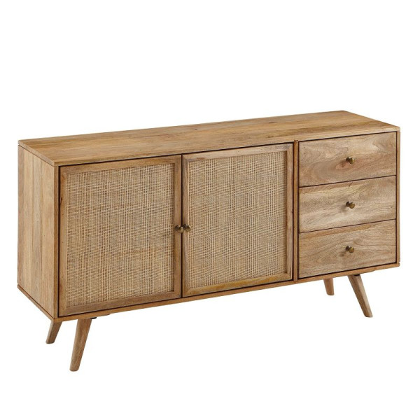 Wohnling design dressoir 140x75x40 cm mango massief hout, 3 lades, 2 deurvakken, WL6.159