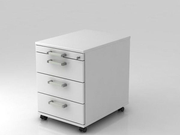 Hammerbacher rolcontainer 58cm, 3 laden, slot chroom handgreep wit, 42,8x58x59 cm, 1/3/3/3 HE, VAC30/W/W/CE