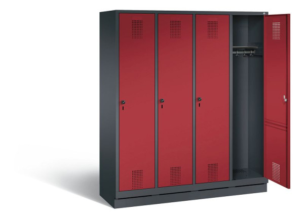 C+P Evolo garderobe, H1800xW1590xD500mm, kleur: zwartgrijs/robijnrood, 48020-42 S10060