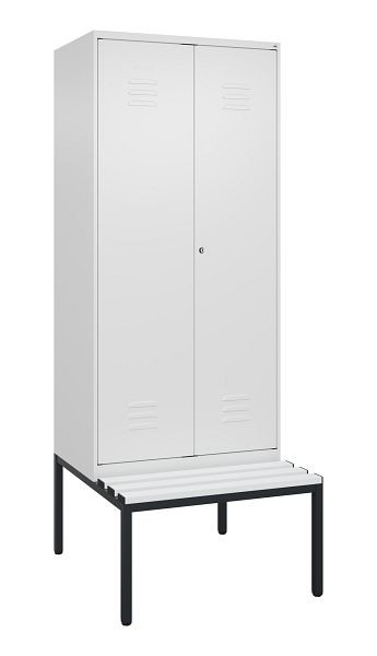 C+P Umkleidespind Classic PLUS SW, 2 Abteile, 2120x800x815mm, 9016/9016, Zylinderschloss, mit untergebauter Sitzbank, 0800527-22 S10029