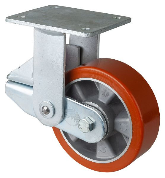 BS-rollen Veerbelast zwaarlastwiel, bokwiel, breedte 50 mm, Ø150 mm, tot 550 kg, polyurethaan gegoten 95 Shore A, aluminium, kogellager, T110.B90.150