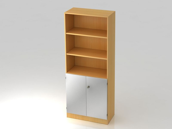 Hammerbacher kast 5OH, 2OH deuren, plintpaneel, gestreepte handgreep beuken/zilver, 80x42x200,4 cm (BxDxH), V6770/6/S/SG
