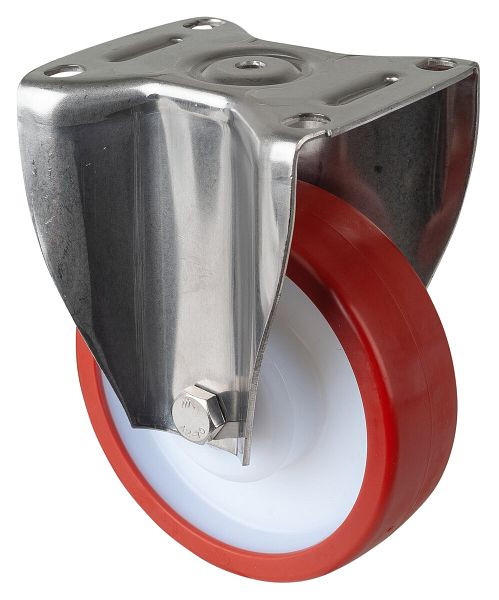 BS Rollen RVS zwaarlastwiel, bokwiel, breedte 45 mm, Ø150 mm, tot 450 kg, rood polyurethaan, kunststof behuizing, RVS rollager, HS110.B28.151