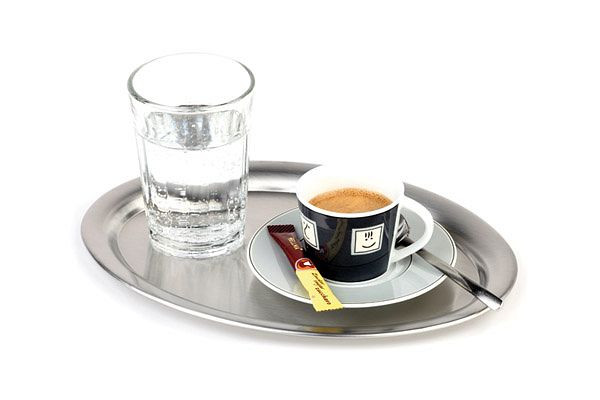 APS dienblad -KAFFEEHAUS-, 19 x 15 cm, hoogte: 1 cm, ovaal, roestvrij staal, mat, voor suiker en room, 30111
