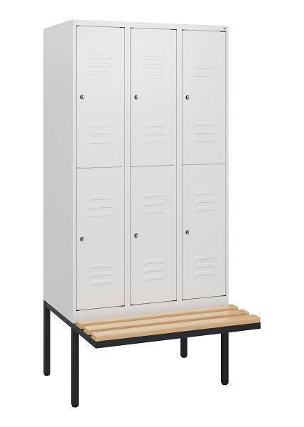 C+P dubbeldekskast Classic PLUS, 3 vakken, 1950x900x815mm, 9016/9016, cilindersloten, beukenhouten zitlatten, zitting, 0803405-30 S10044