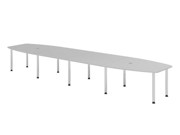 Hammerbacher vergadertafel KT52C, 520 x 130 cm, blad: grijs, 25 mm dik, tienpoots frame verchroomd, ronde buis 6 cm, werkhoogte 72-74 cm, VKT52C/5/C