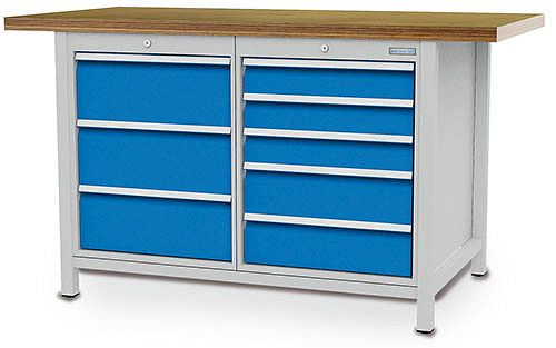 Bedrunka + Hirth box werkbank serie 1500 R18-24, 3x200, 2x150, 3x100 mm, lade volledig uittrekbaar 100%, 1500 x 750 x 859 mm, 03.14.07V