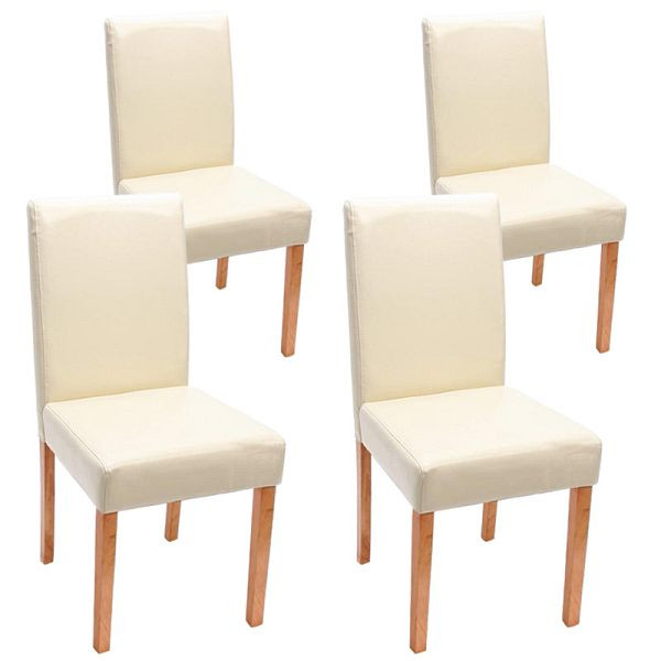 Mendler set van 4 eetkamerstoelen stoel keukenstoel Littau, leer, creme lichte poten, 24483