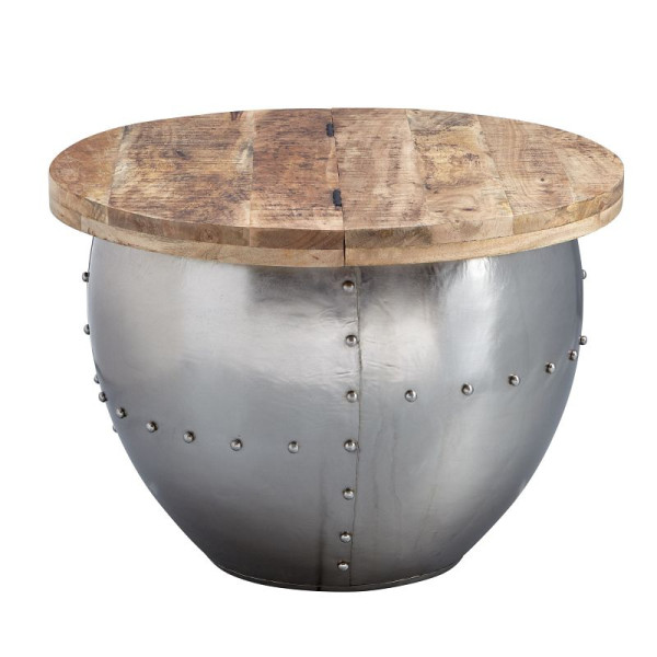 Wohnling salontafel mango massief hout / metaal 60x43x60 cm industriële stijl rond met opbergruimte, WL6.310