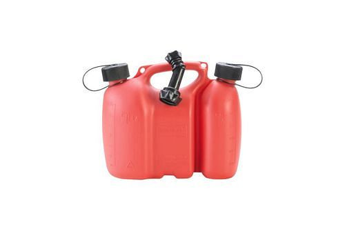 DENIOS dubbele jerrycan voor brandstof, geïntegreerd oliereservoir, 3 + 1,5 l, rood, verpakking van 6, 308377