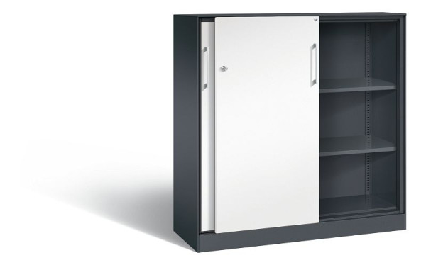 C+P schuifdeurkast Asisto, H1310xB1200xD435mm, kleur: zwartgrijs/verkeerswit, beugelgreep, 3 niveaus, 142031-000 S10122