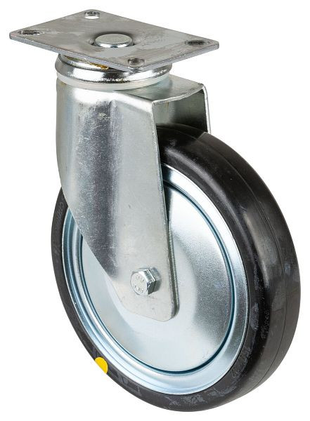 BS Rollen Zwaar apparatenwiel, breedte 32 mm, Ø150 mm, 100 kg, grijs rubber, elektrisch geleidend, kunststof wiellichaam, kogellager, plaat, C100.A89.150