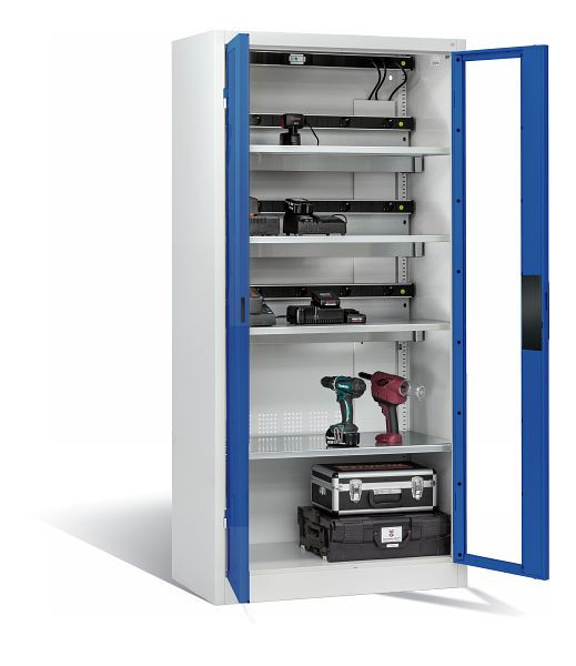C+P acculaadkast serie 89, H1950xW930xD500mm, kleur: lichtgrijs/gentiaanblauw, verzonken handgreep, 8921-055E3 S10001