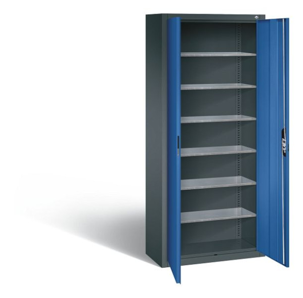 C+P tijdschriftenkast serie 13, H1690xB700xD300mm, kleur: antracietgrijs / gentiaanblauw, verzonken handgreep, 133413-20 S10185