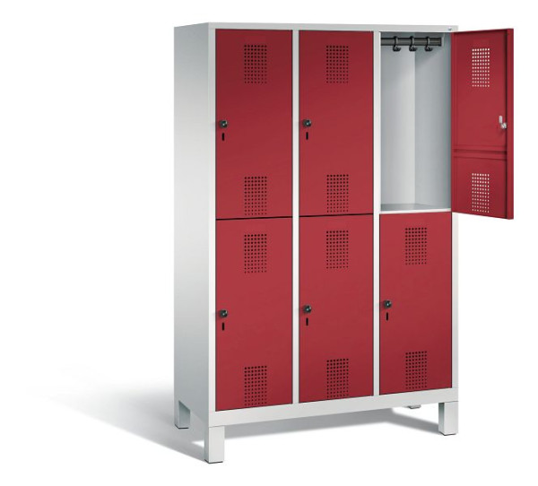 C+P locker dubbeldekker Evolo, H1850xB1200xD500mm, kleur: lichtgrijs/robijnrood, 48310-32 S10024