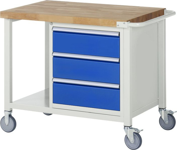 RAU verrijdbare werkbank 8000 - model 8157, B1000 x D700 x H880-1080 mm, systeemonderstel B995 x D650 mm, 3 laden, 05-8157A6-107B4H.11